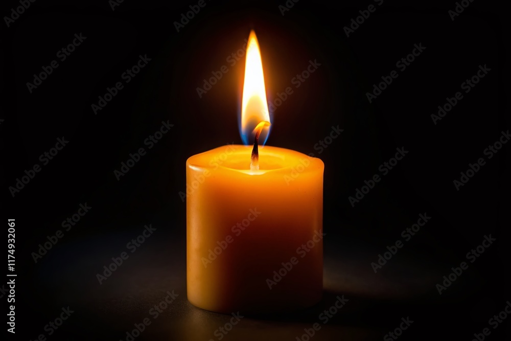 Minimalist Burning Candle Close-Up: Dark Background Stock Photo Minimalist Burning Candle Close-Up: Dark Background Stock Photo