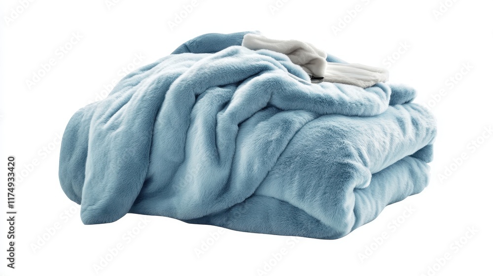 A soft and cozy light blue faux fur throw blanket folded neatly. Perfect for adding warmth and texture to a bedroom or living room. A soft and cozy light blue faux fur throw blanket folded neatly. Perfect for adding warmth and texture to a bedroom or living room.