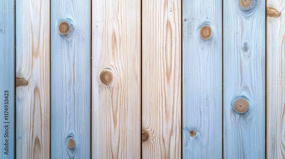 Fototapeta premium A close up shot of weathered wood planks on an old barn, sun bleached and textured with knots and grains, conveying a sense of history and rural life.