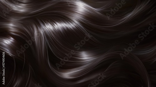 Stunning Close-Up of Luxurious Wavy Dark Brown Hair, Smooth and Shiny Texture, Elegant and Silky Strands