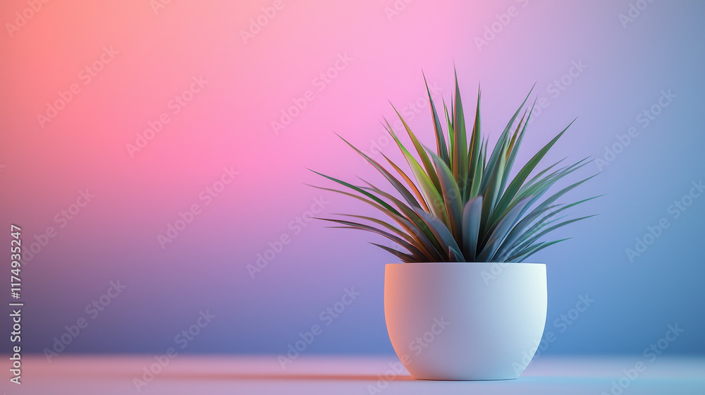 sleek modern plant in minimalistic white pot against colorful background sleek modern plant in minimalistic white pot against colorful background