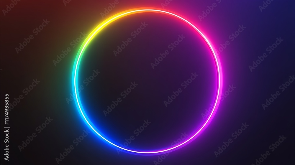 Obraz premium Vibrant Rainbow Neon Oval Light Glowing Dark Background