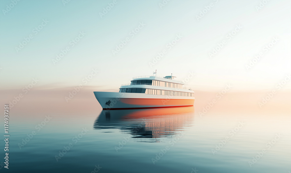 Minimalist landscape of a boat in the lake Minimalist landscape of a boat in the lake
