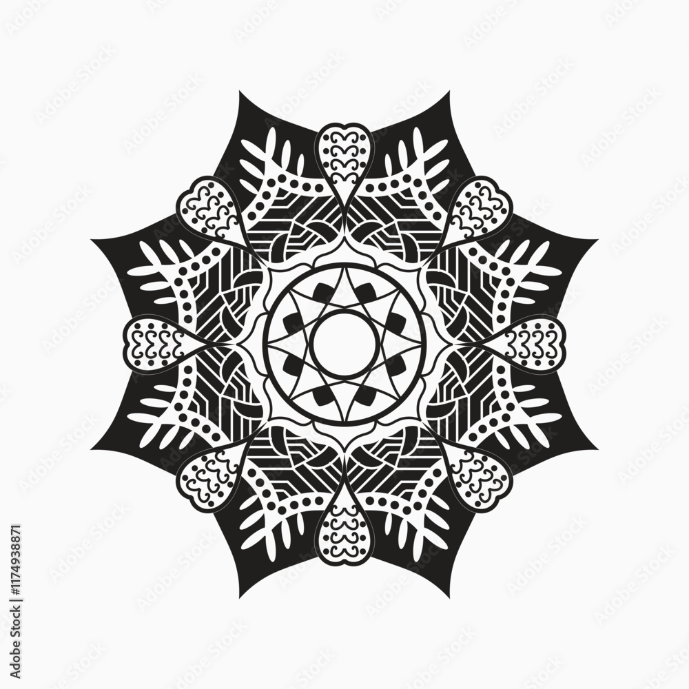 Decorative pattern mandala design. Easy Mandala Black and White Outline. Mandala for Coloring Pages Decorative pattern mandala design. Easy Mandala Black and White Outline. Mandala for Coloring Pages