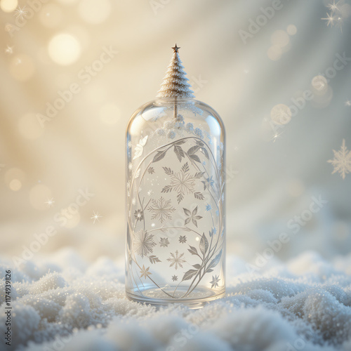 Silver Christmas Tree with Decorations and Ornaments in a Winter Wonderland photo