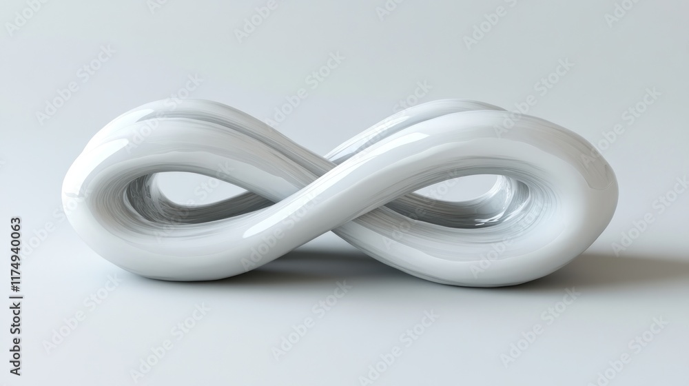 Fototapeta premium Abstract Infinity Symbol: A 3D Render of a White, Glossy, Intertwined Form Representing Endless Potential and Continuity