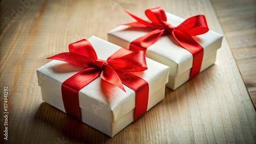 Elegant White Gift Box with Red Ribbon Bow - Perfect for Holiday or Birthday Presents