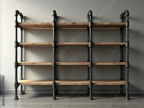 Rustic charm meets industrial strength! This stunning wooden and pipe shelving unit is perfect for any home.  Add your own personal touch and style! photo