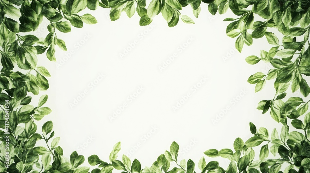 Fototapeta premium An intricate pattern of green leaves surrounding a simple frame, perfect for invitations or cards.