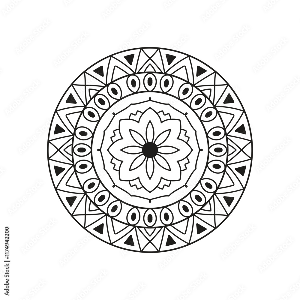 Decorative pattern mandala design. Easy Mandala Black and White Outline. Mandala for Coloring Pages Decorative pattern mandala design. Easy Mandala Black and White Outline. Mandala for Coloring Pages