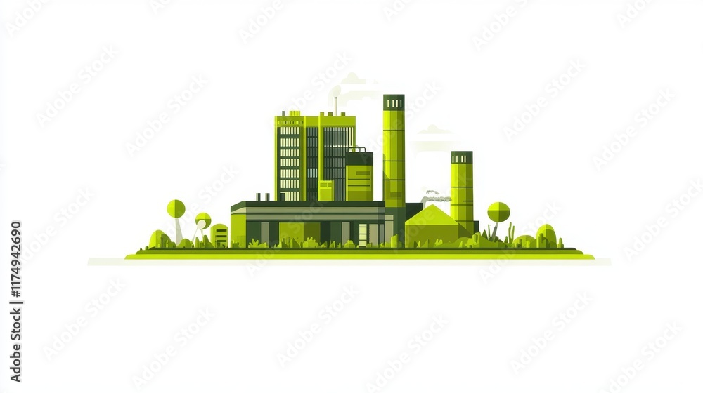 Obraz premium A green factory symbolizes eco-friendly manufacturing. Ideal for sustainable industry presentations or environmental campaigns promoting clean energy and responsible production.