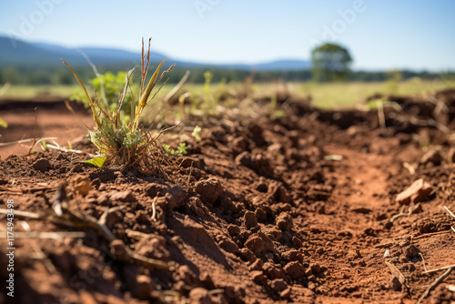 consequences of soil erosion on landscapes, which include exposure of barren and worn-out soil, are influenced by both natural and human factors, highlighting significance of soil conservation and sus photo