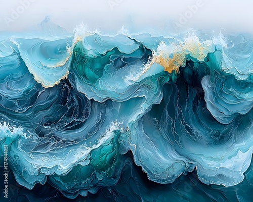 Captivating Oceanic Abstraction Swirling Blues and Greens Capture the Essence of Crashing Waves photo