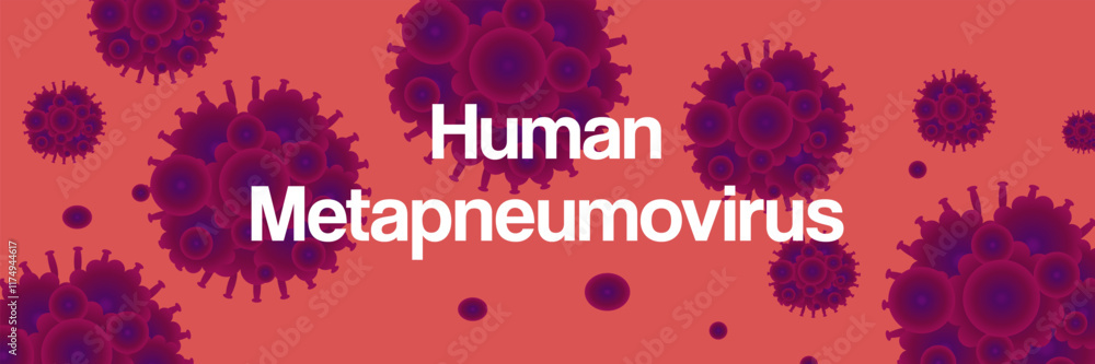 Fototapeta premium Human metapneumovirus virus outbreak pandemic banner. HMPV virus design for prevention, symptom awareness, and disease spread. Medical illustration background for healthcare and science themes