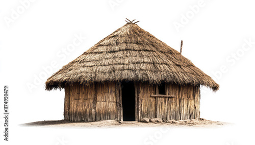 hut made of thatched grass, isolated on a white or transparent background ,with a clipping path. photo