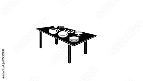 Catering buffet,  black isolated silhouette