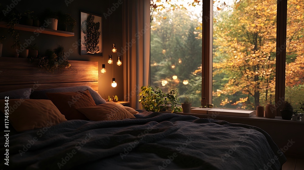 cozy bedroom with unmade bed and earthy tones cozy bedroom with unmade bed and earthy tones