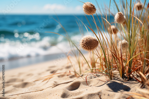 Highlighting seamless blend of sandy beaches and dunes, capturing ever-changing landscapes and harmonious connection between land and sea in these vibrant settings photo