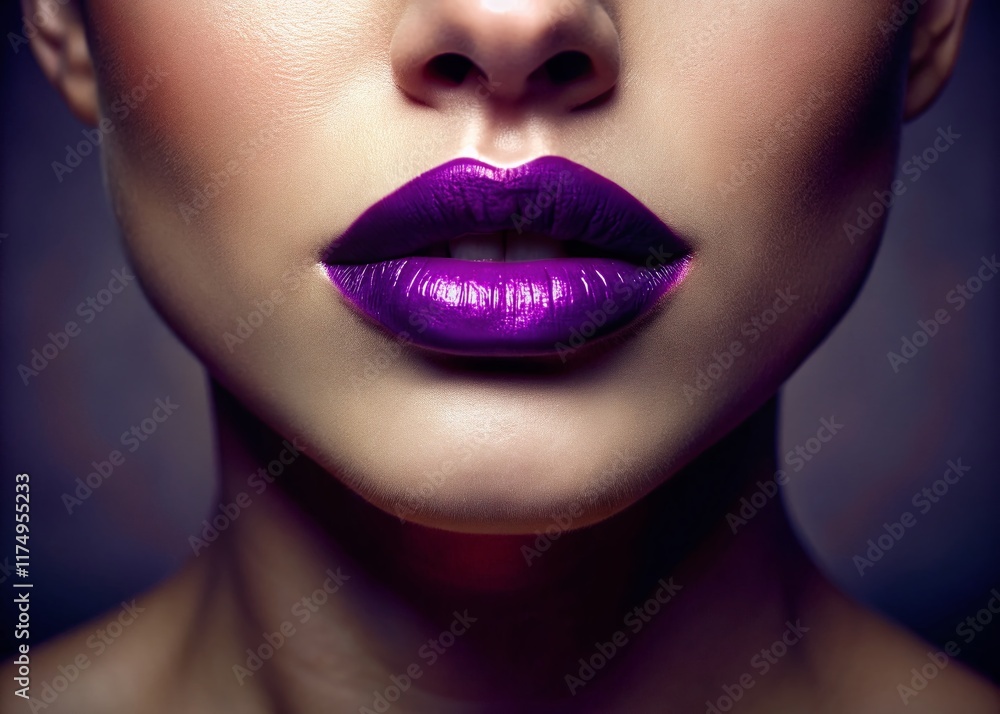 Fototapeta premium Mysterious Purple Lips: Fashion Photography Exploring Unique Lip Color