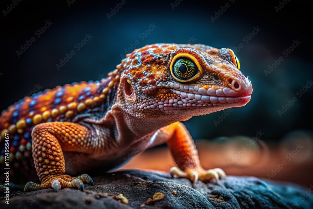 Mysterious Satanic Gecko Lizard Reptile on Left Side with Copy Space Mysterious Satanic Gecko Lizard Reptile on Left Side with Copy Space