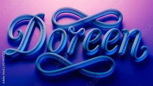 name Doreen rendered in elegant blue letters on down lit purple background photo