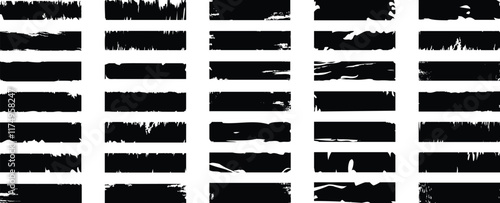 Vector paint bold brush strokes, grunge lines, ink element, paint strokes, brushes collection. Grunge brush illustration. Straight Black Brush Strokes Set. Dirty artistic design elements