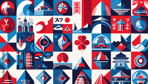 set of Yokohama icons, made in vector art style