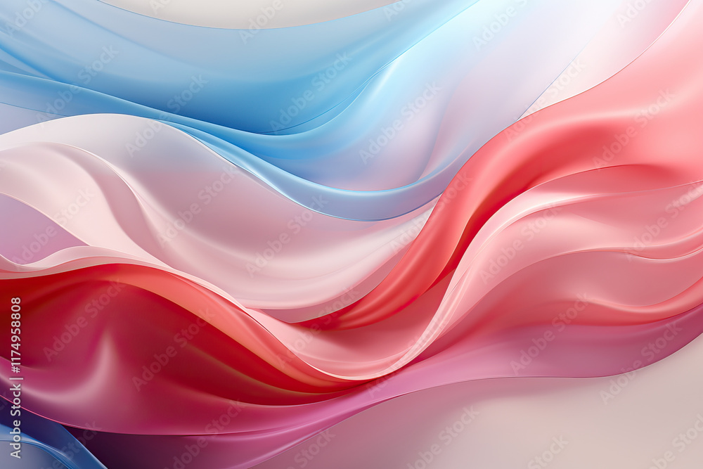 Fototapeta premium Smooth, vibrant waves of translucent fabric in shades of red, pink, and blue create a dynamic and elegant abstract composition.