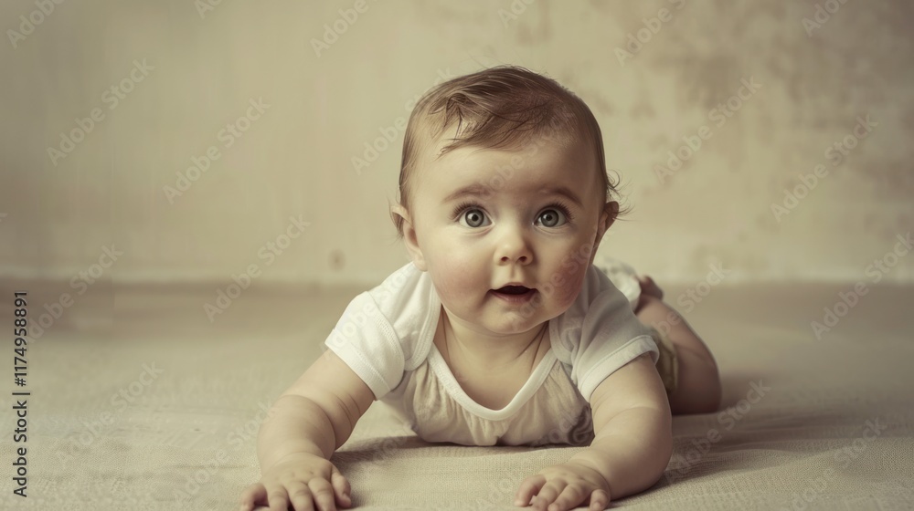 Portrait of a cute baby crawling, AI generated image Portrait of a cute baby crawling, AI generated image