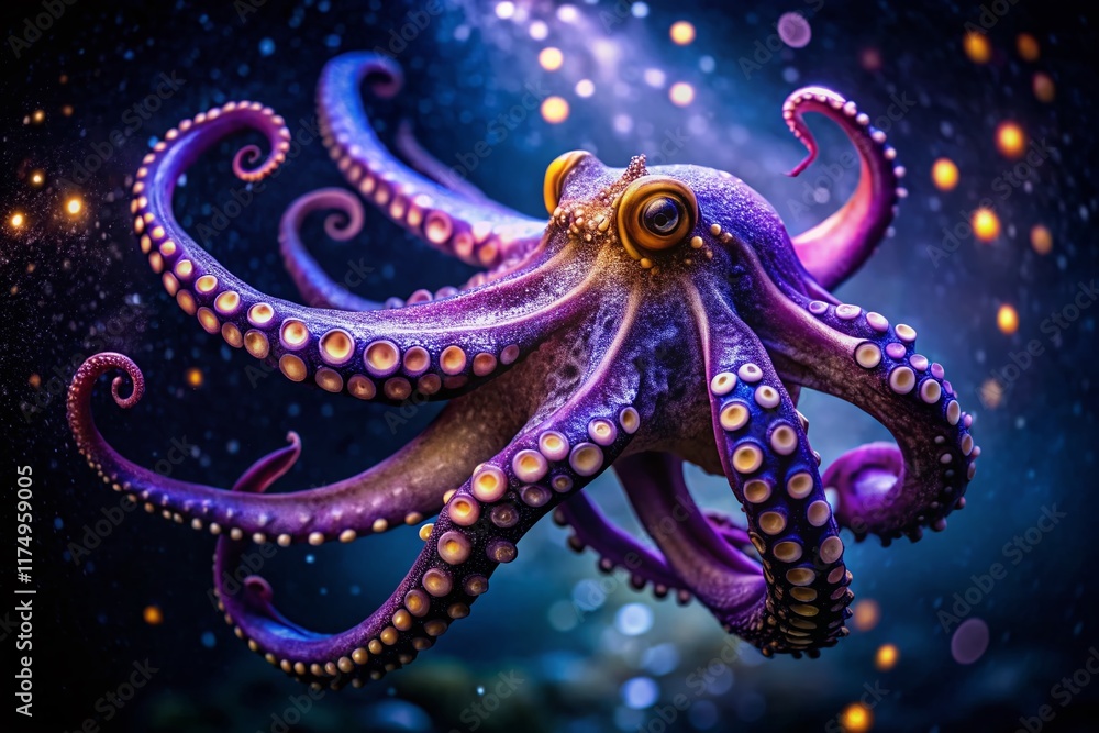 Obraz premium Mystical Purple Octopus with Gold Spots - Long Exposure Underwater Photography