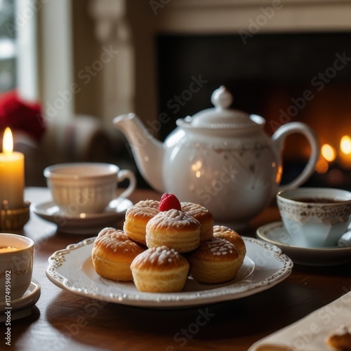 Wallpaper Mural Cozy Afternoon Tea with Homemade Pastries by Fireplace Torontodigital.ca