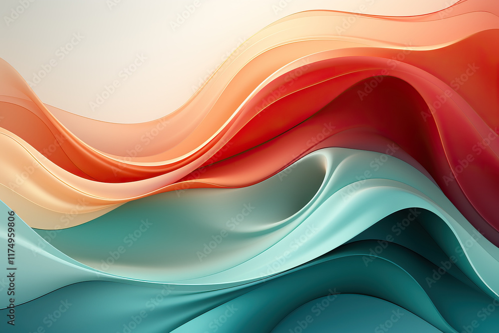 Fototapeta premium Smooth, elegant curves in shades of orange and teal create a dynamic abstract composition. The interplay of colors and shapes evokes a sense of fluidity and motion.
