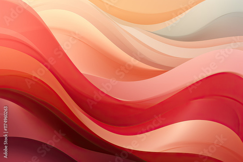 Flowing abstract waves in shades of red, orange, and pink create a vibrant and dynamic visual. The smooth curves and color transitions evoke a sense of motion and energy. photo