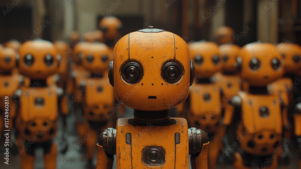 Orange Robots in a Futuristic Setting Orange Robots in a Futuristic Setting