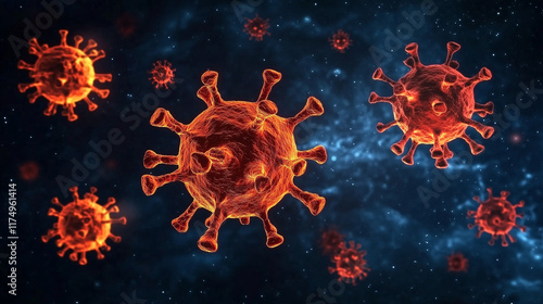 Virus cells in a healthcare background, emphasizing infection risk, microbiology, and disease awareness themes. HMPV and Coronavirus COVID 19