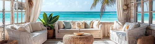 Wallpaper Mural Serene Coastal Sunroom with Wicker Furniture and Breezy Charm Torontodigital.ca