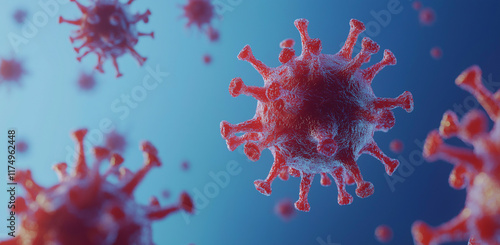 Microscopic virus particles in scientific background, ideal for medical research and infection awareness themes. HMPV and Coronavirus COVID 19