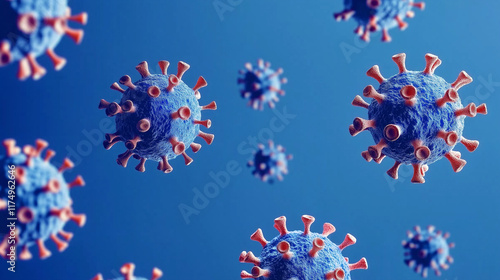 virus cells with a medical blue background, representing microbiology, infection control, and scientific research concepts