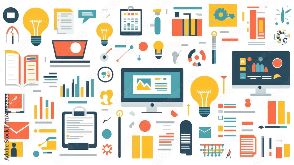 Colorful Business Data Analysis Icons Charts Graphs Modern Design Colorful Business Data Analysis Icons Charts Graphs Modern Design