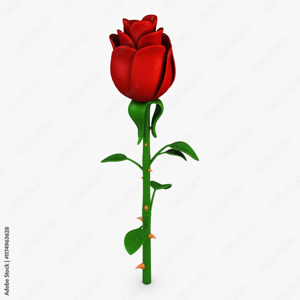 Fototapeta premium Beautiful red rose standing tall with green leaves and thorns