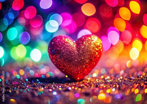 Festive Valentine's Day Heart Bokeh Glitter Background - Romantic Love Stock Photo