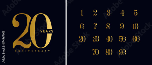 Golden anniversary numbers set on a dark background. Elegant typography for milestone celebrations, corporate events, or branding. Luxurious vector illustration.