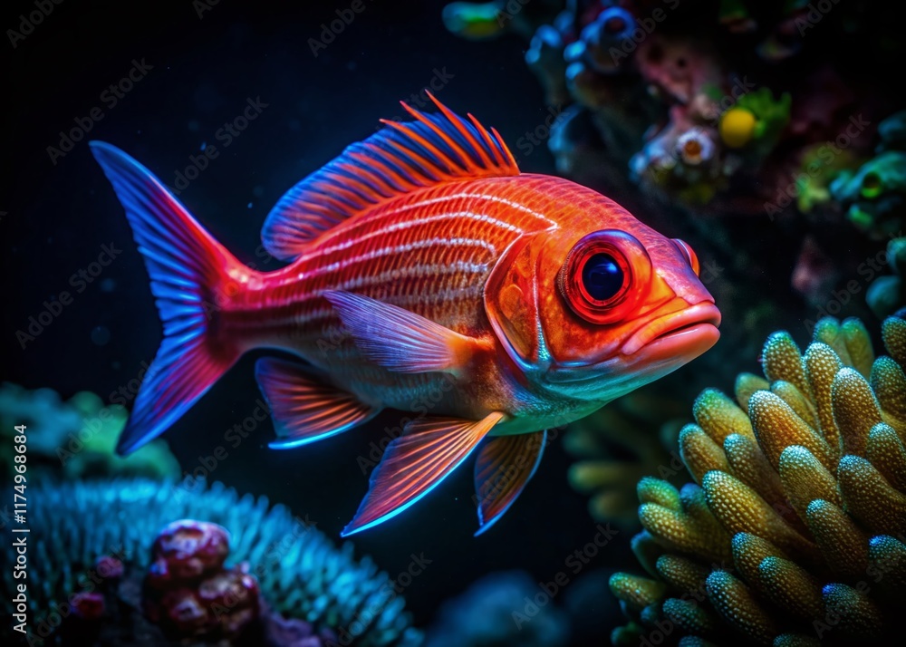 Night Dive: Bioluminescent Squirrelfish in the Deep Ocean Night Dive: Bioluminescent Squirrelfish in the Deep Ocean