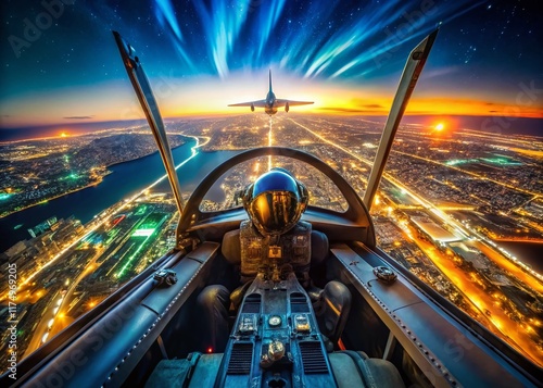 Night Fighter Cockpit POV:  Adrenaline-Fueled Aerial Combat Scene photo