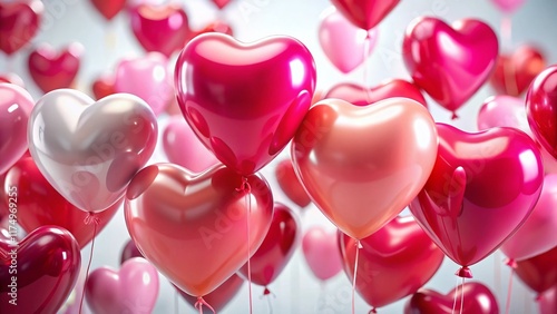 Floating Pink & Red Heart Balloons: Romantic Valentine's Day Stock Photo