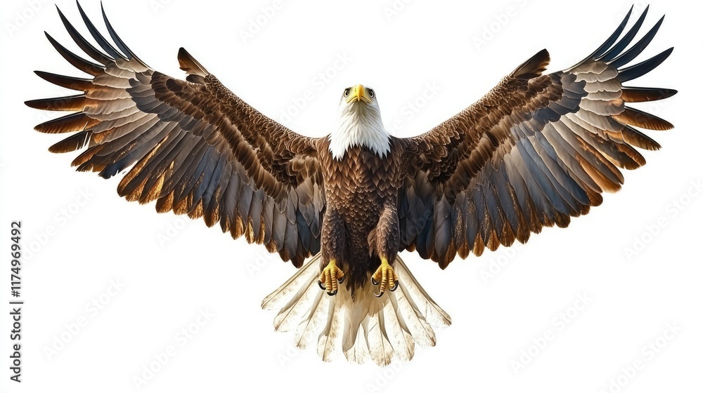 Obraz premium A majestic eagle in flight, showcasing its wingspan and natural beauty.