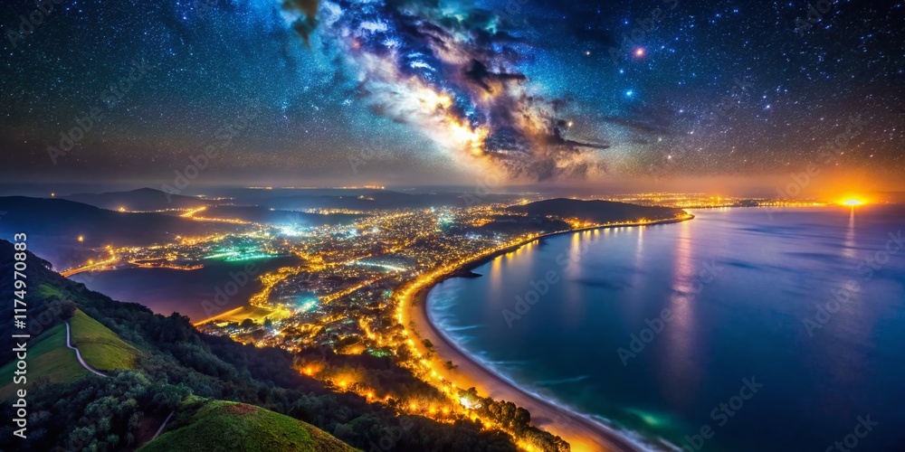 Fototapeta premium Night Lights of Ghana: Illuminated Map of West Africa