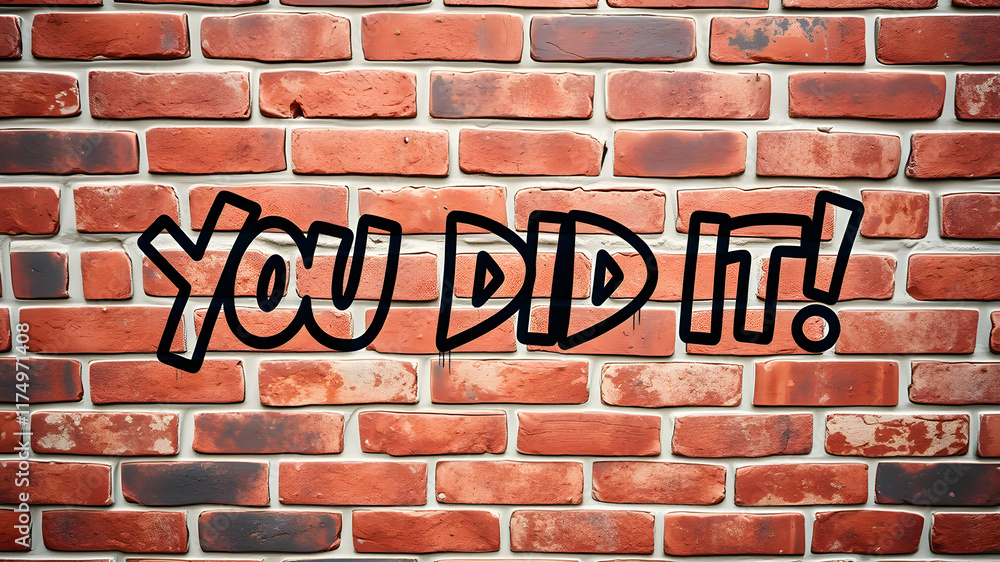 “You Did It!” text in a funky graffiti-style font over a textured brick wall. Generative AI “You Did It!” text in a funky graffiti-style font over a textured brick wall. Generative AI