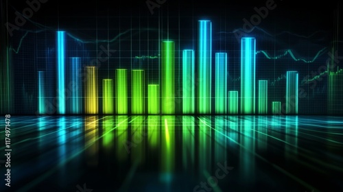 Wallpaper Mural A financial bar graph displayed on a desktop monitor with vibrant bars in shades of green and blue, showing upward progress in stock trading Torontodigital.ca