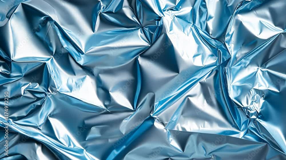 Crumpled metallic blue foil texture showing intricate folds and reflections under soft light Crumpled metallic blue foil texture showing intricate folds and reflections under soft light